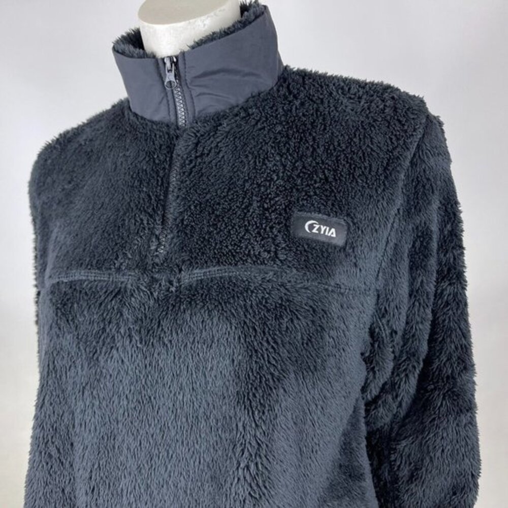 ZYIA Teddy 1/4 Zip Pocket Jacket Long Sleeve Lined Collar Pullover Black Women M - Picture 7 of 13